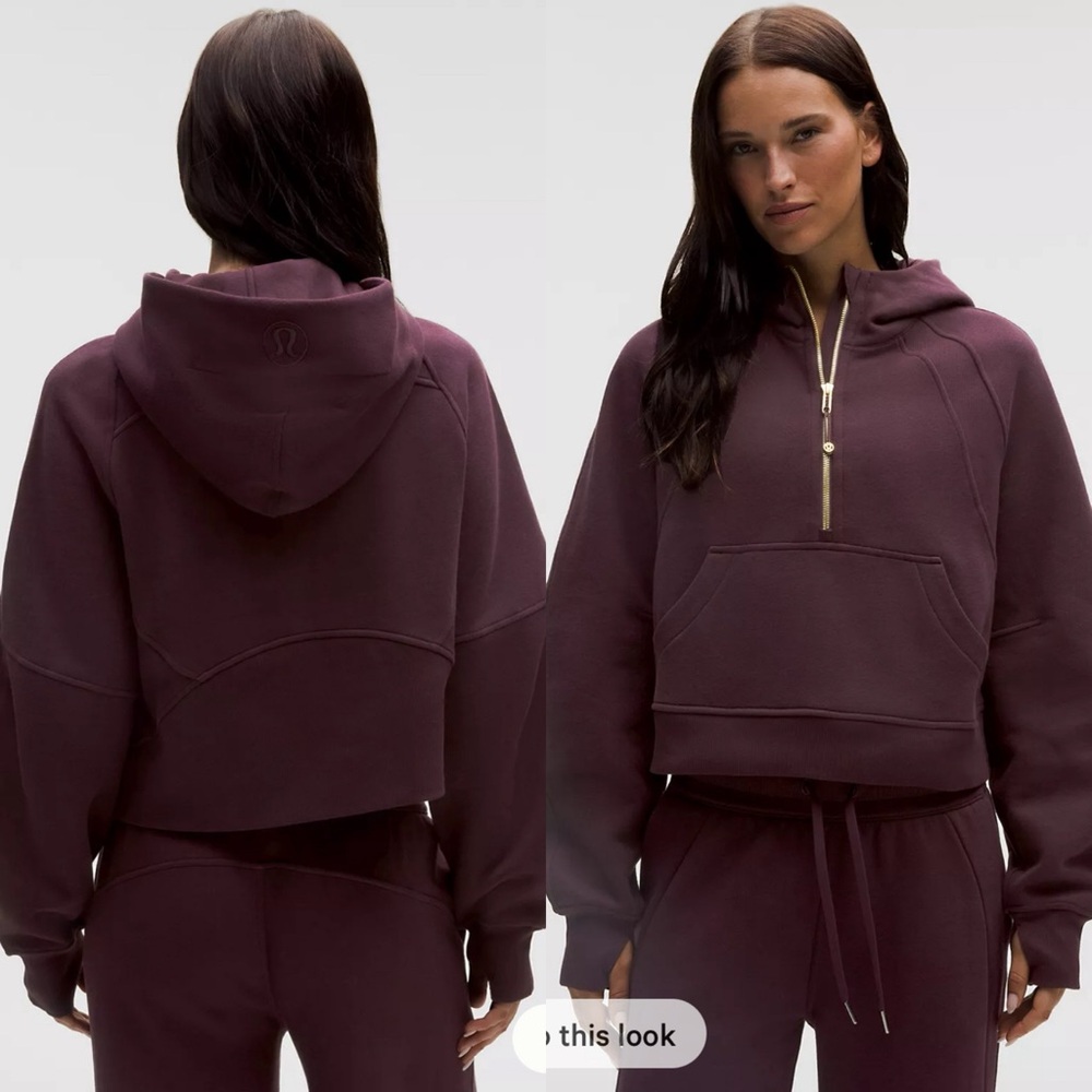 NWT Lululemon Scuba Oversized Half Zip Hoodie in Black Plum/Gold with Gold Zip